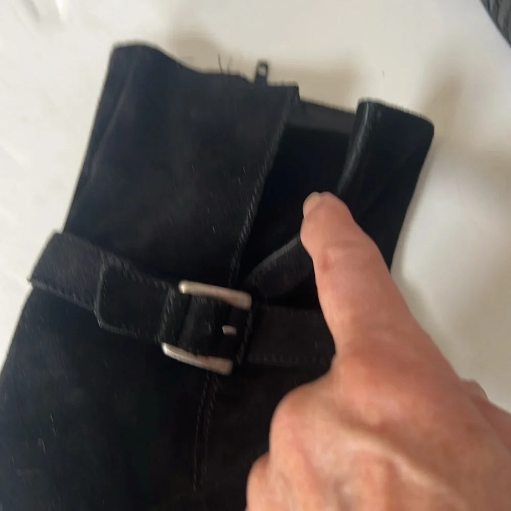 Anne Klein Black Suede Zippered Side Wedged Heel Boots